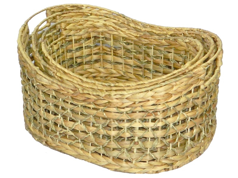 Refined Oval Water Hyacinth Nesting Baskets - Open Weave Storage Set